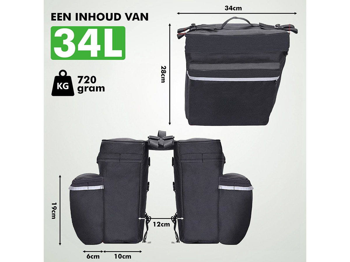 Travelhawk waterdichte dubbele fietstas - Black