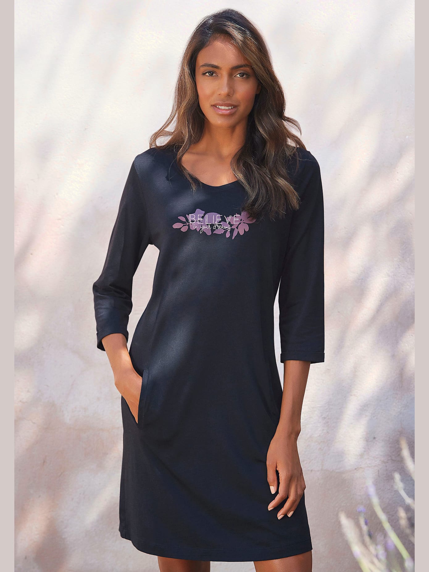 Chemise de nuit robe de nuit courte à manches 3/4
