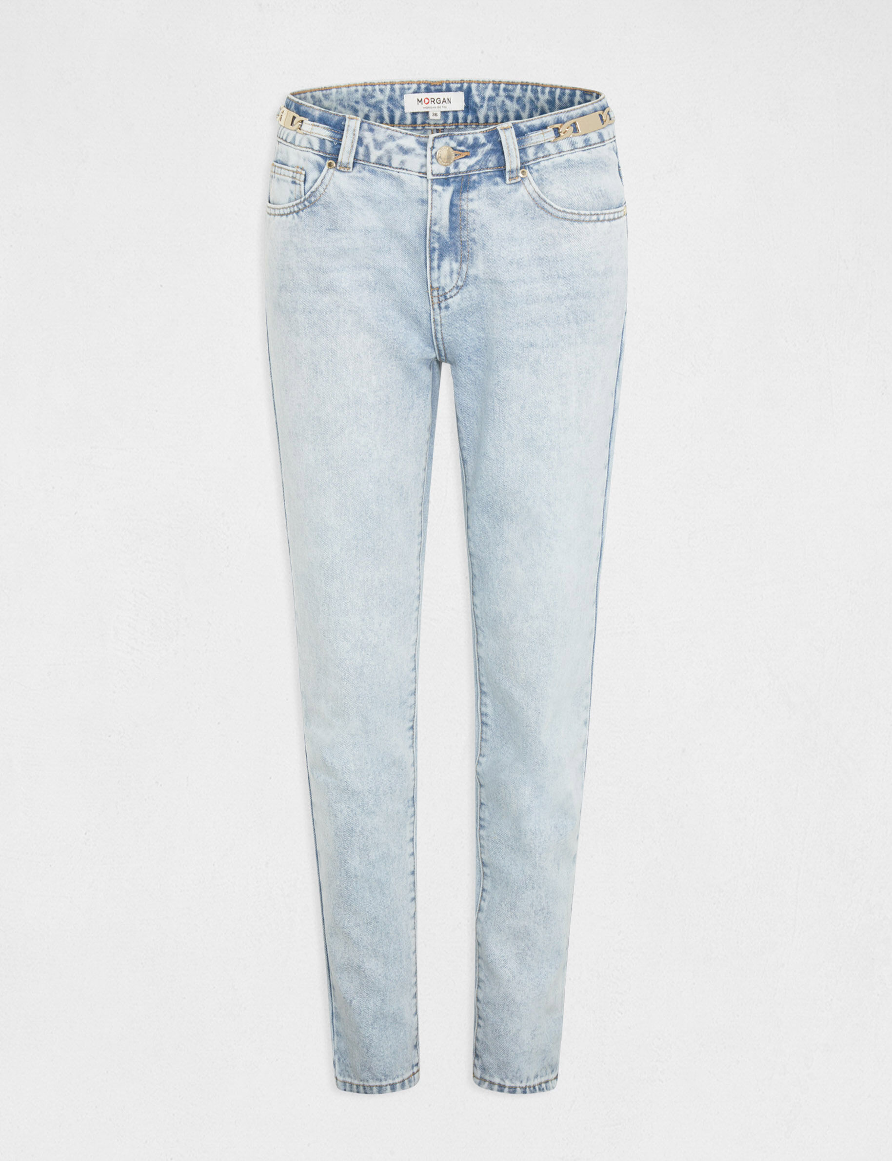 Jeans droit avec ornements métalliques jean bleached femme - jean_bleached