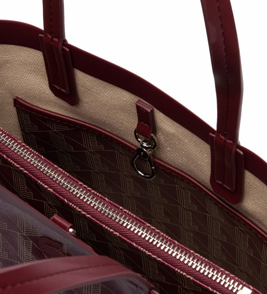 Bolsa tote pequena Lacoste com monograma, cor bordô