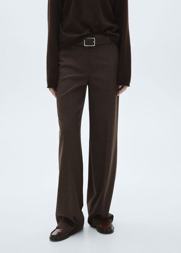 MANGO Straight checked trousers Light beige