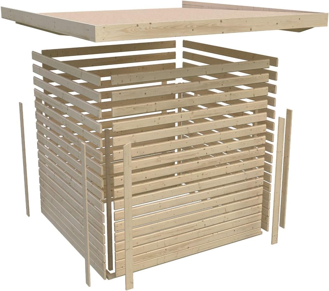 Karibu Gartenhaus Kano in 4 Größen optional mit Anbaudach, nordische Fichte, 14 mm Wandstärke, Pultdach mit Dachplatte, vorvergraut, lichtdurchflutet & wetterfest (Größe M)