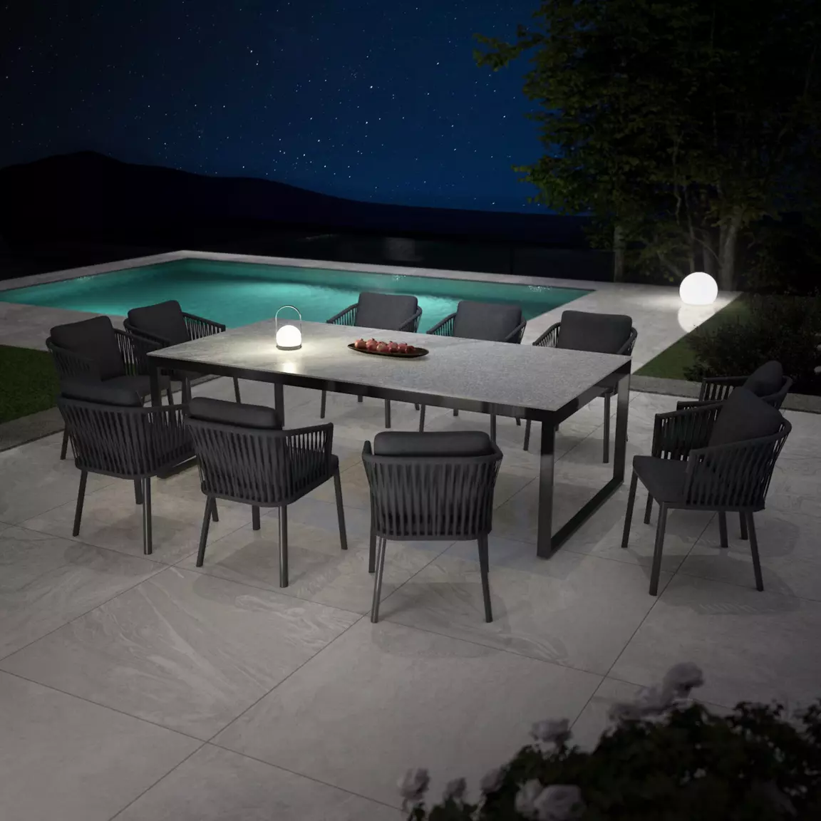 Table de jardin en aluminium et céramique 10 places (240 x 120 cm) Kore Gris et gris anthracite