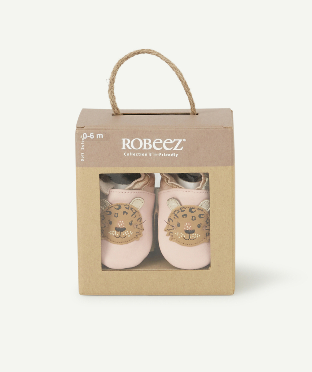 ROBEEZCHAUSSONS BÉBÉ EN TANNAGE VÉGÉTAL ROSE AVEC LÉOPARD