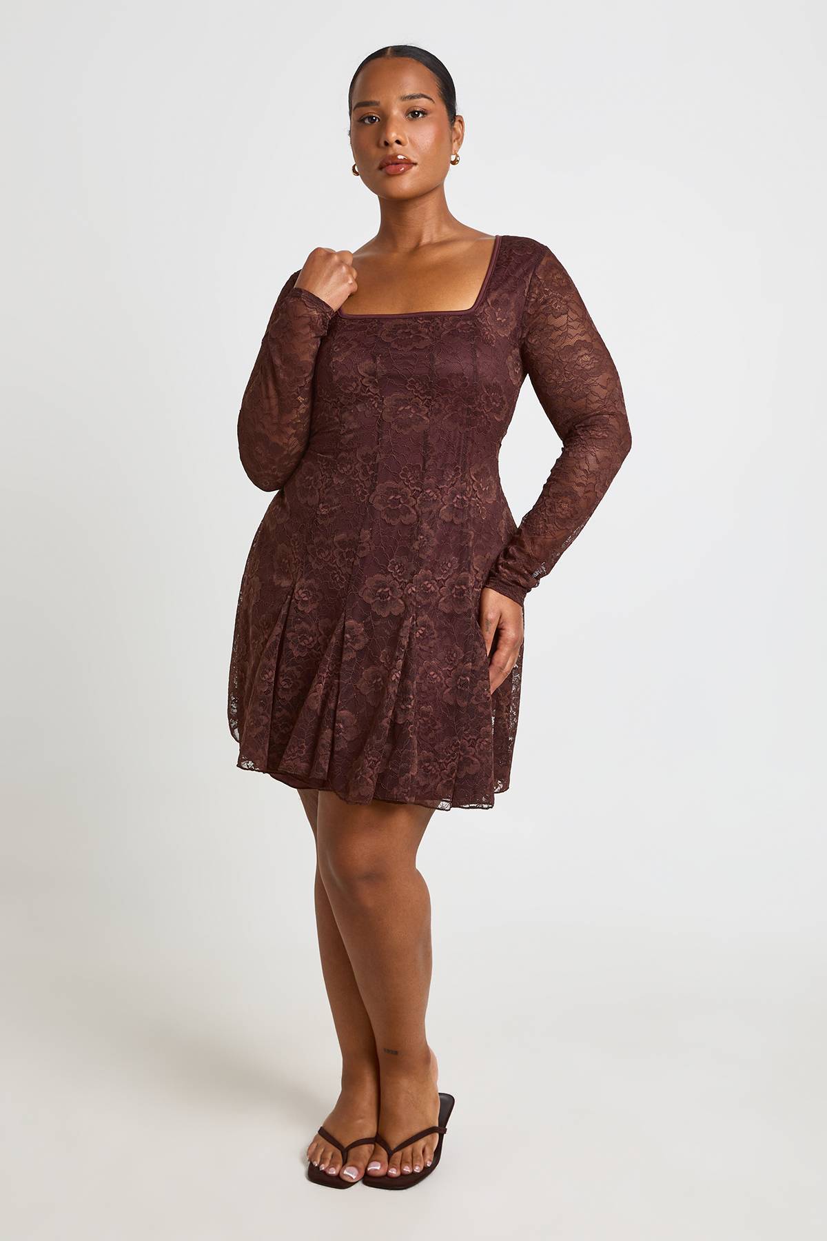 boohoo Robe Patineuse Mini À Godets En Dentelle Grande Taille