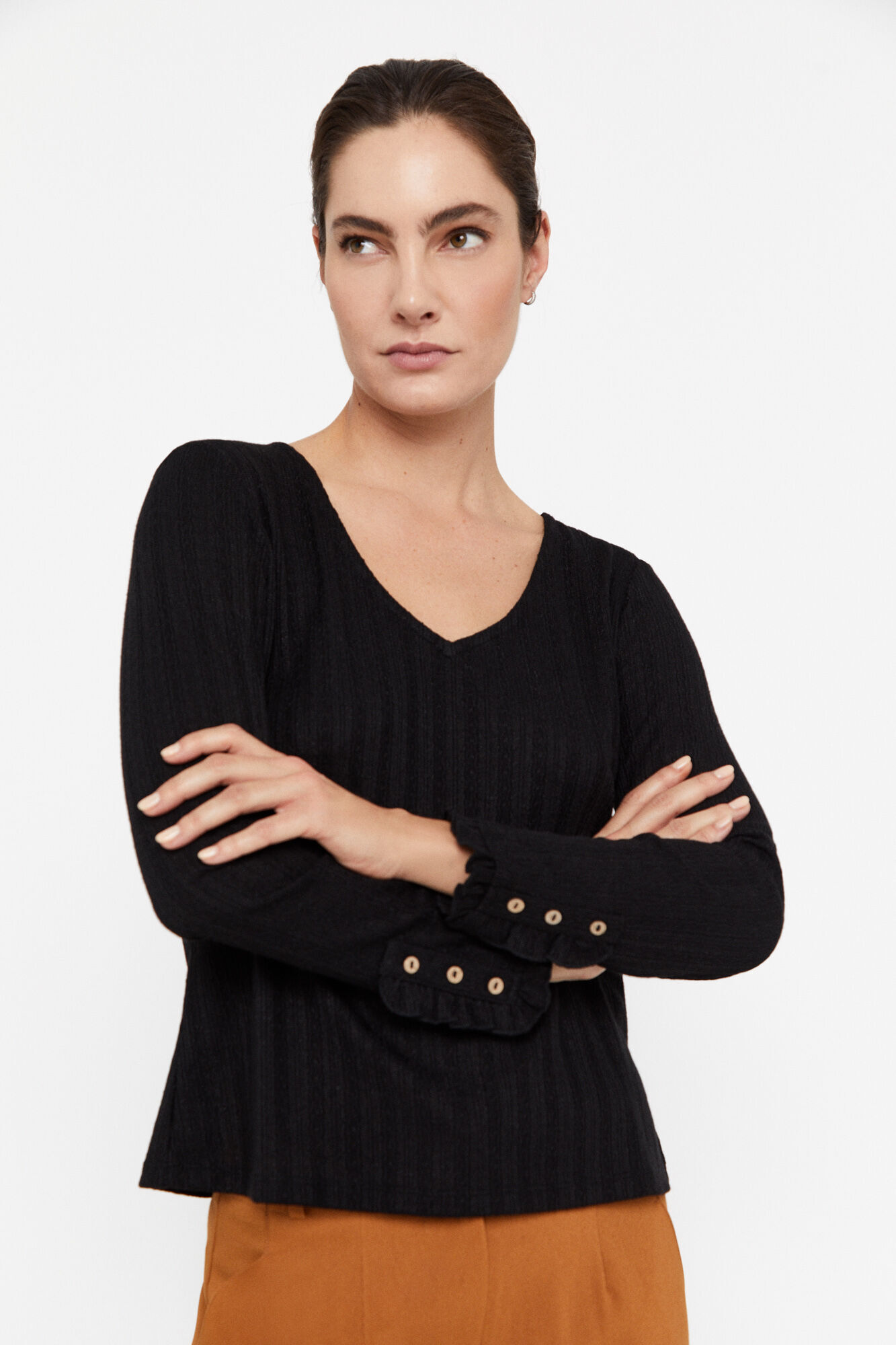 Babados de tricô nos punhos - Preto