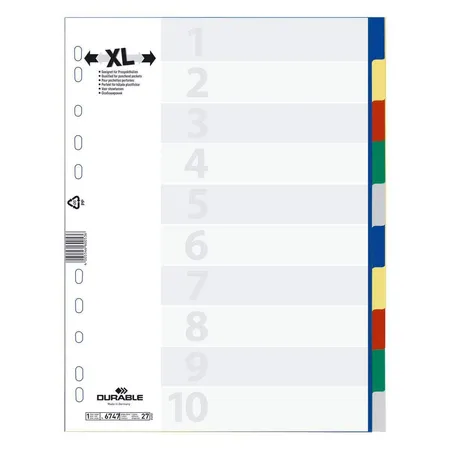 Durable 674727 Register mit farbigen Taben, 10-fach Teilung, Überbreit, farbiger Ablauf-Verlauf