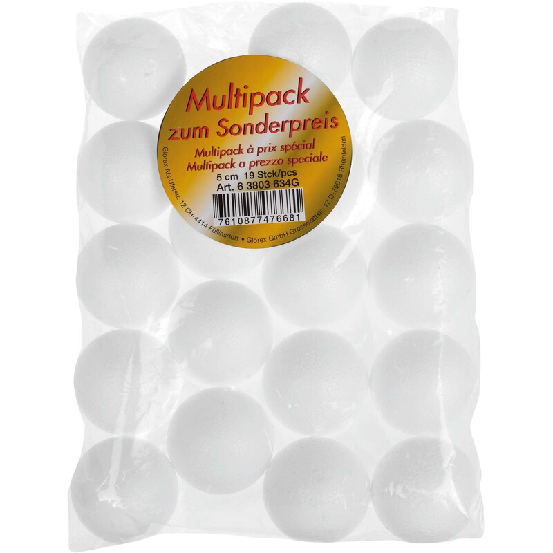 Glorex Styroporkugeln, 5 cm, 19 Stück, weiss
