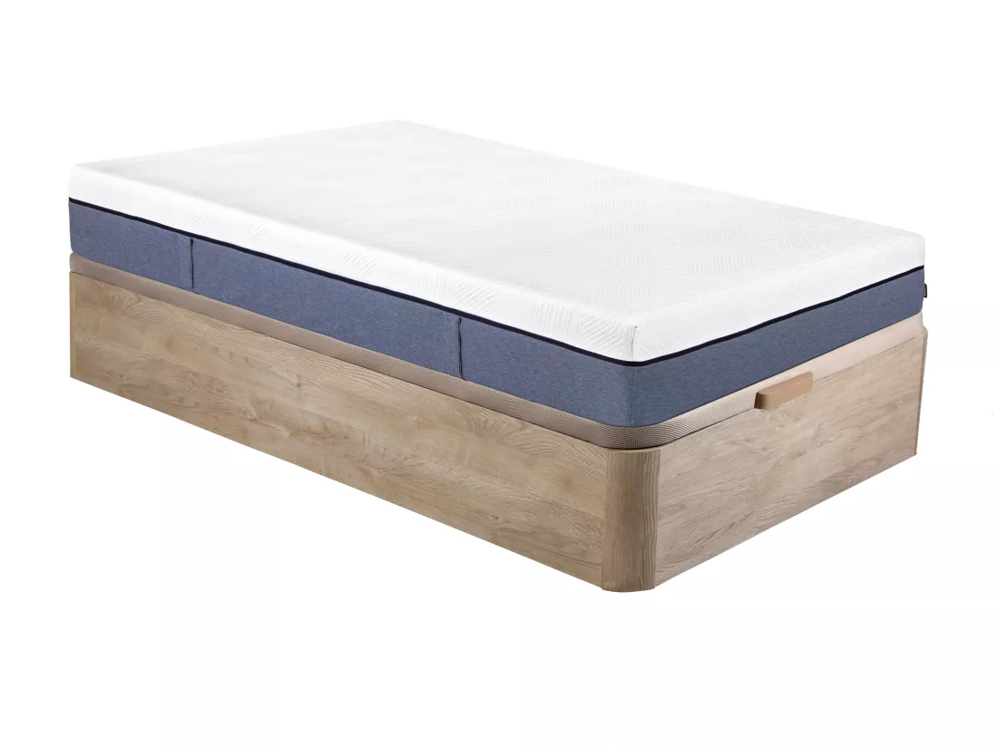 Ensemble 90 x 190 cm sommier coffre naturel clair + matelas ressorts ensachés 7 zones et mémoire de forme ép.24cm - KASUI de YSMÉE