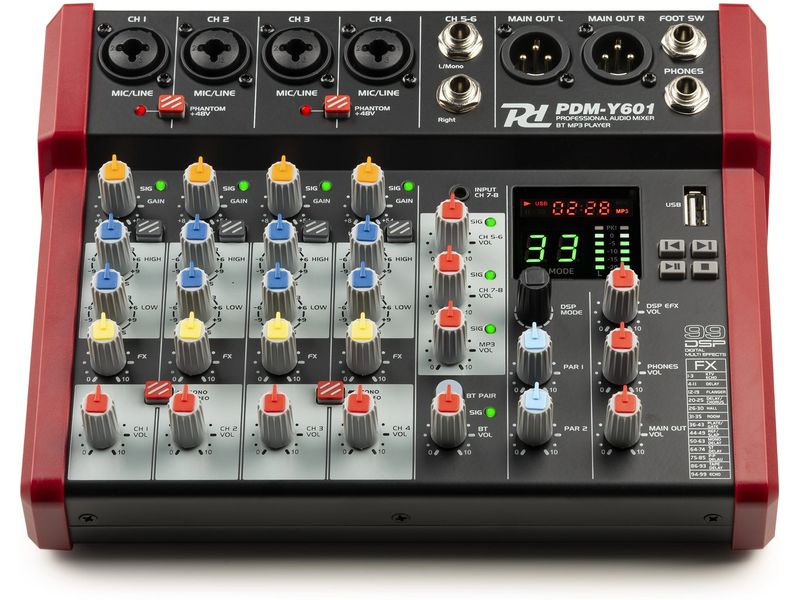 Power Dynamics Mischpult PDM-Y601 Kompaktes 6-Kanal-Mischpult mit 24-Bit DSP