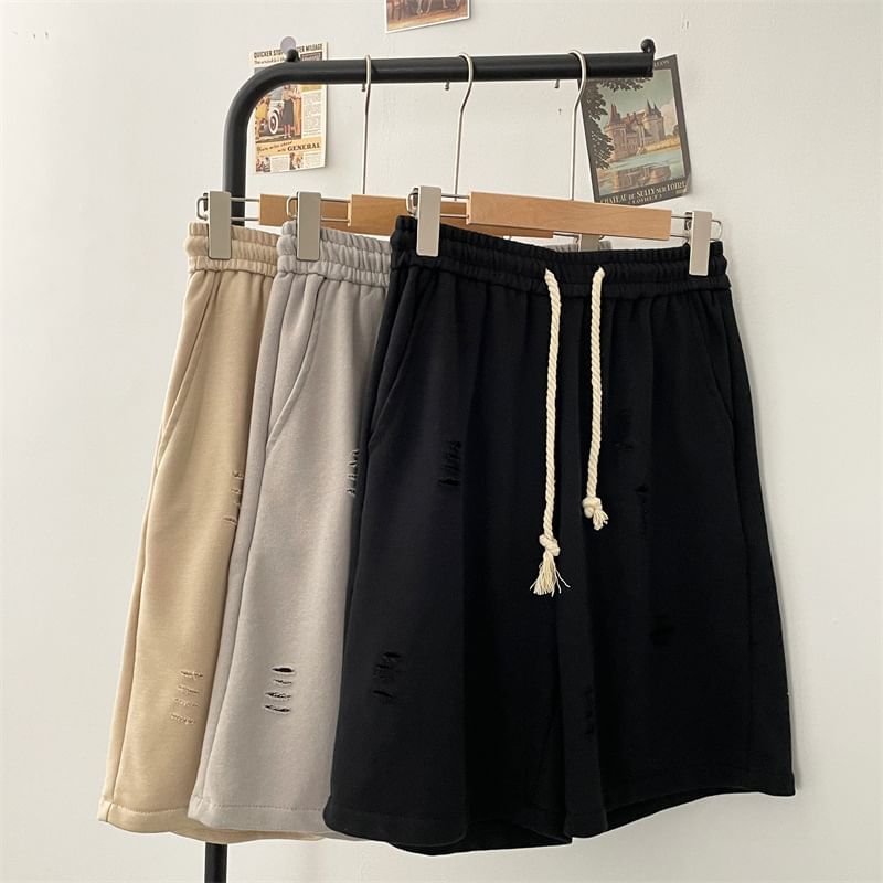 Phoneus - Trekkoord taille effen versleten wijde joggingbroek