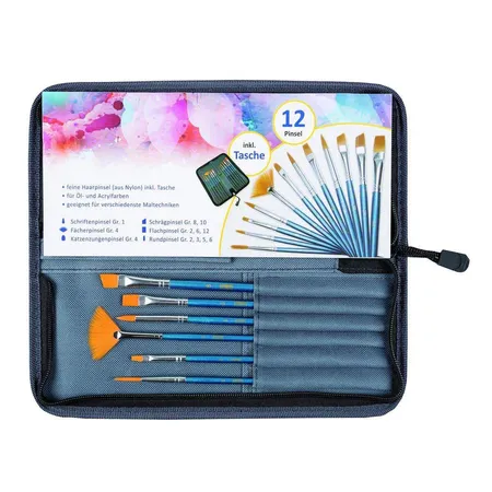 Idena Künstlerpinsel-Set, Haarpinsel für Öl- und Acrylfarben