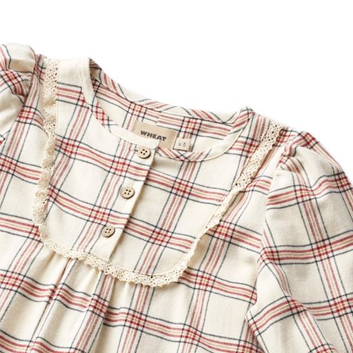 Wheat Gudrun Natkjole, Eggshell Check, 128 cm