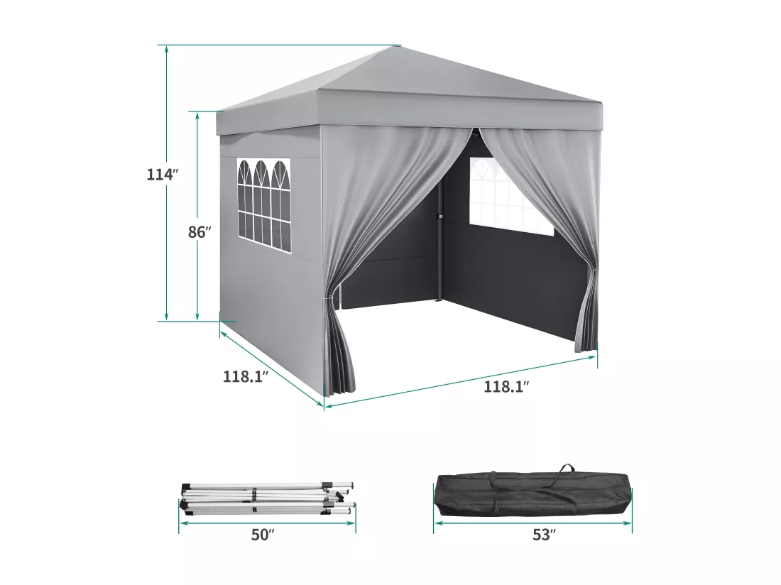 YITAHOME 3x3M Tonnelle de Jardin Pliante avec Parois - Résistant aux UV - Réglable Hauteur - Gris