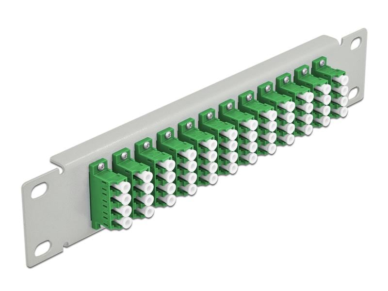Delock Verteilerplatte 10″ LWL Patchpanel 12 Port LC Quad g 10″ LWL Patchpanel 12 Port LC Quad grün 1 HE grau