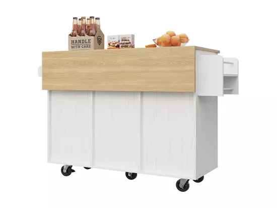 Chariot de service cuisine cloisons amovibles roulettes plan de travail buffet chariot plateau bois porte-serviettes blanc