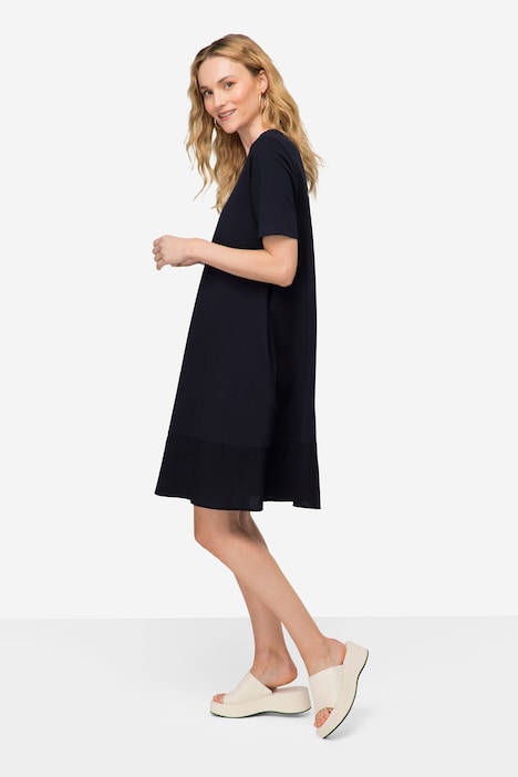 Kleid, Rundhals, Halbarm, weiter Websaum