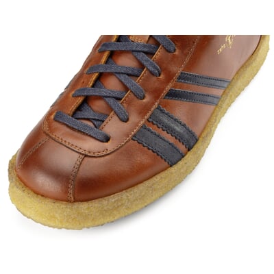 Ledersportschuh Trainer, Cognac-Blau