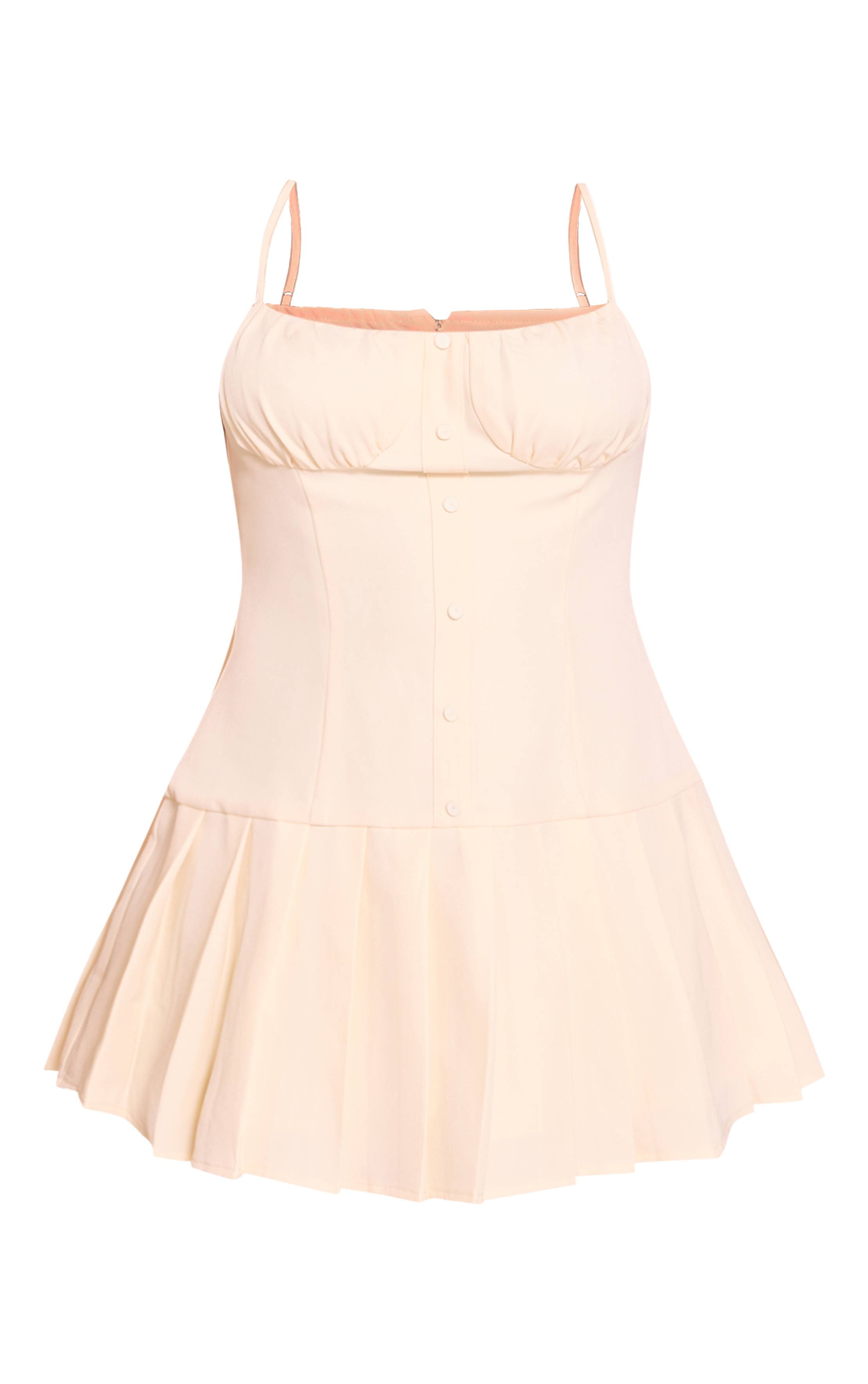 Pale Yellow Robe Droite Plissée À Détails Boutonnés En Tissu Tissé Grande Taille