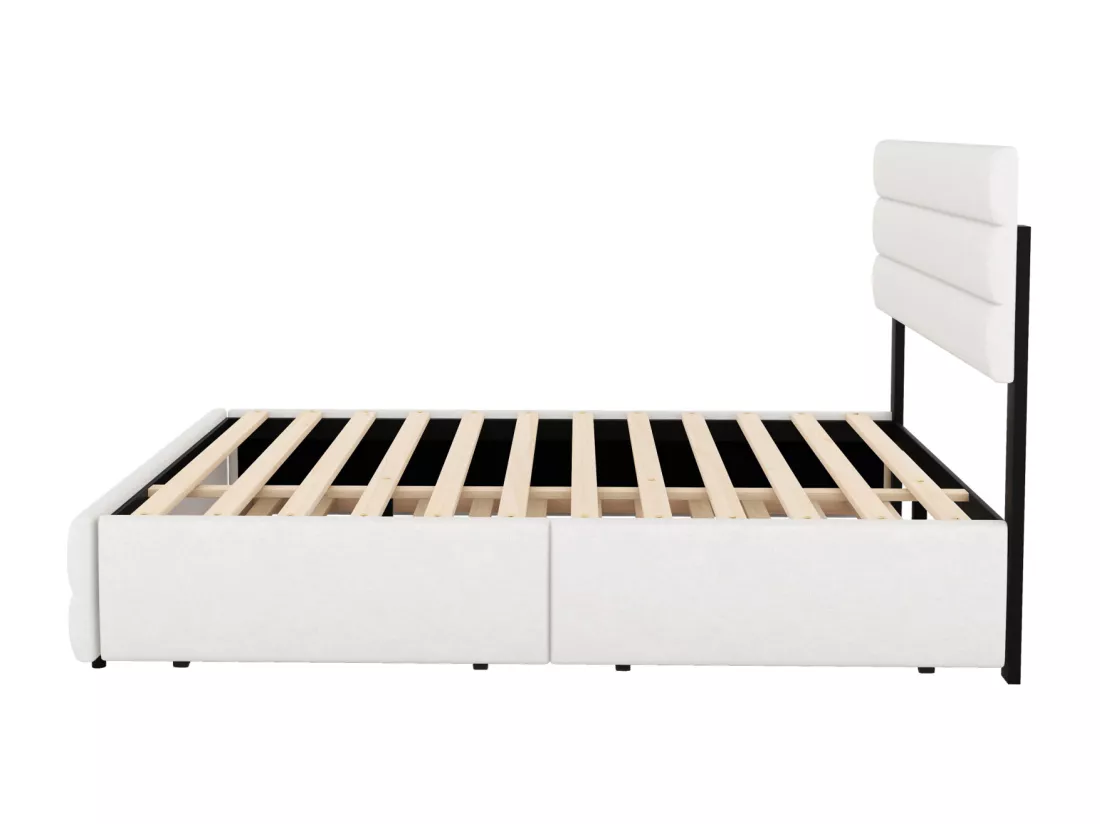 Lit gigogne pour adulte et enfant 140 x 200cm & 90 x 190cm - Lit plate-forme extensible avec 2 tiroirs avec sommier à lattes et tête de lit - blanc