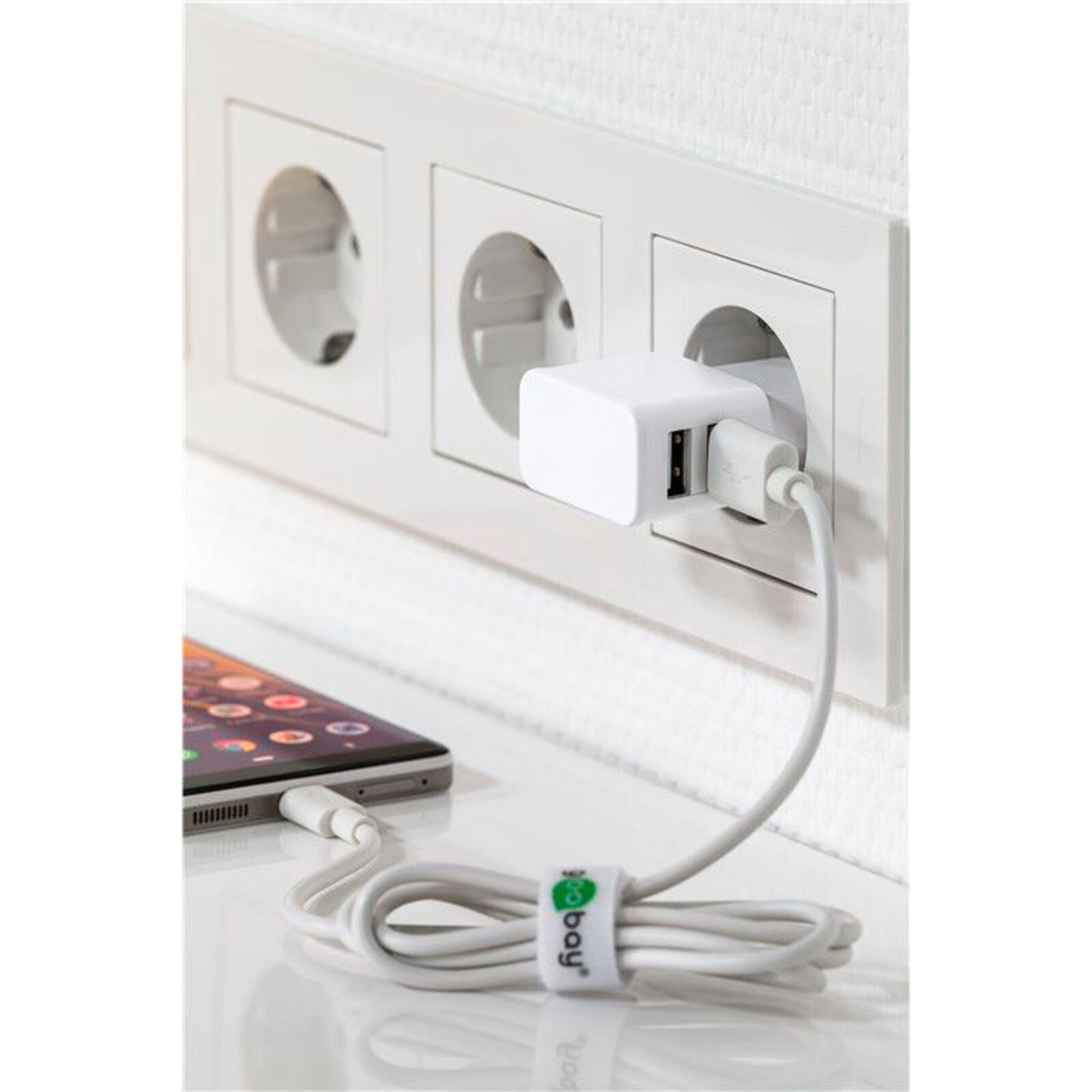 (2.4A) Dual USB Charger Netzteil Ladegerät   (1m) USB auf Lightning Ladekabel (44995) - Schwarz