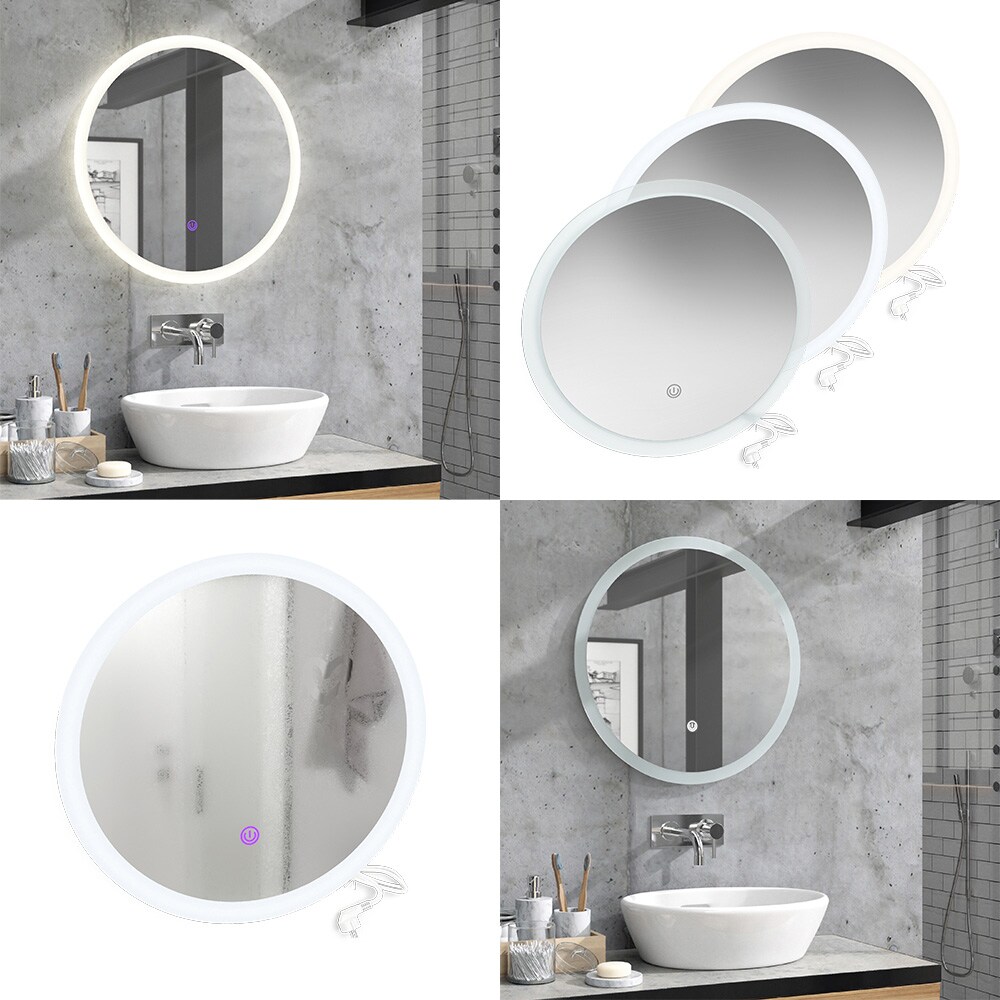 Vicco Badspiegel Rundspiegel LED-Spiegel Weiß 60 cm Badezimmer Spiegel Wandspiegel Badmöbel Hängespiegel Spiegelbeleuchtung Touch-Switch dimmbar rahmenlos