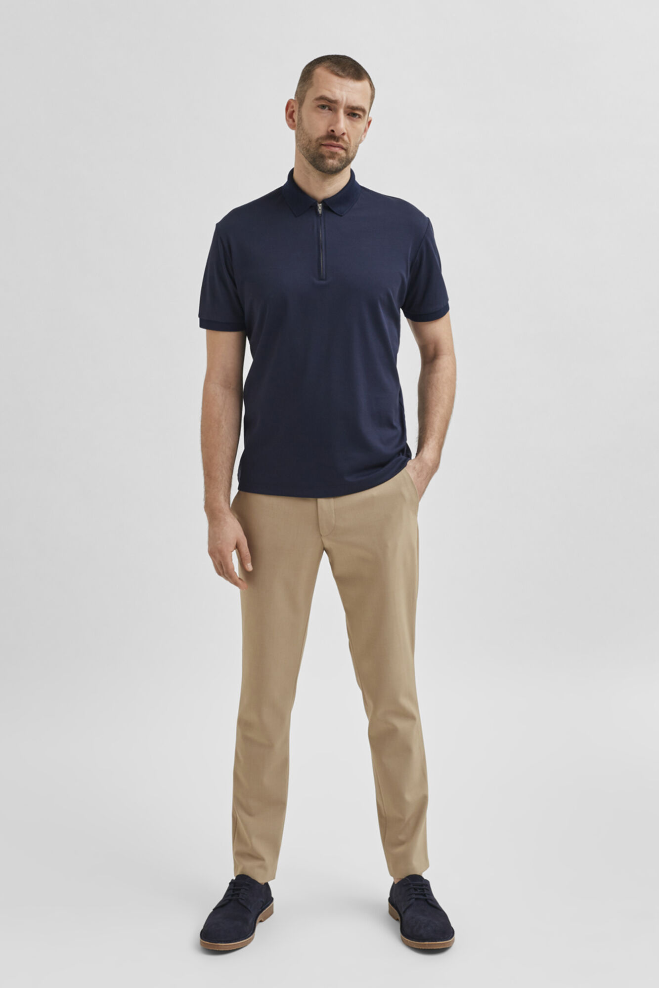 Camisa polo com zíper em algodão orgânico - Cinza escuro