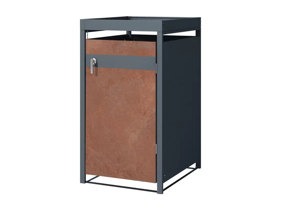 Abri de 1 poubelle avec toit végétal acier anthracite rouillé 240L 68x80x124 cm