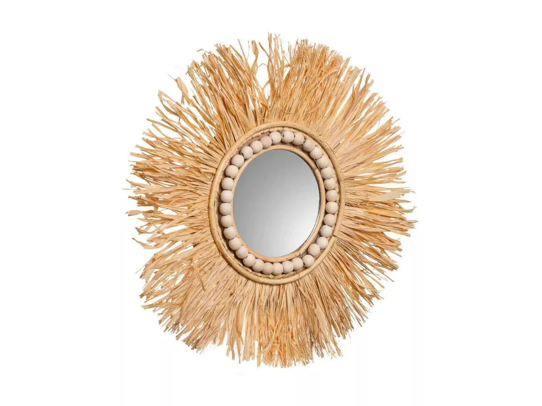 Miroir rond en fibre naturelle marron d44/13,5x02h