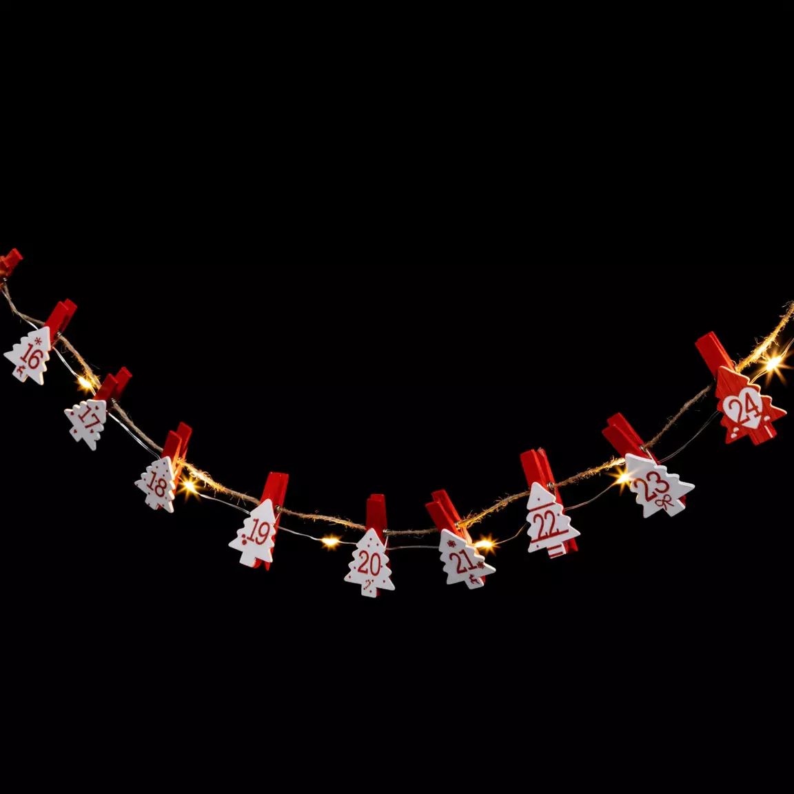 Guirlande lumineuse à piles 24 LED (2,20 m) Calendrier de l'avent Blanc chaud
