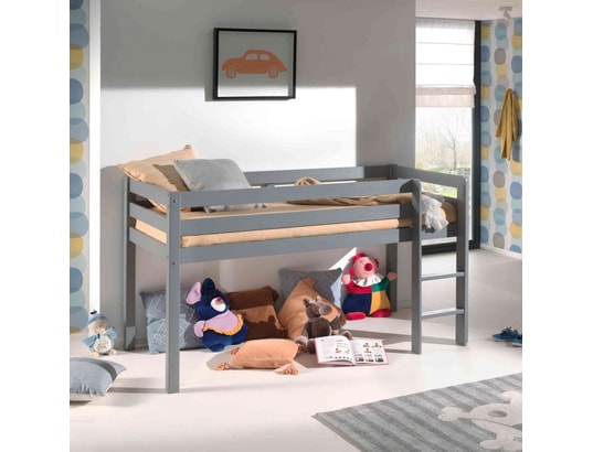 TERRE DE NUIT - Lit mezzanine en bois massif gris 90 x 200