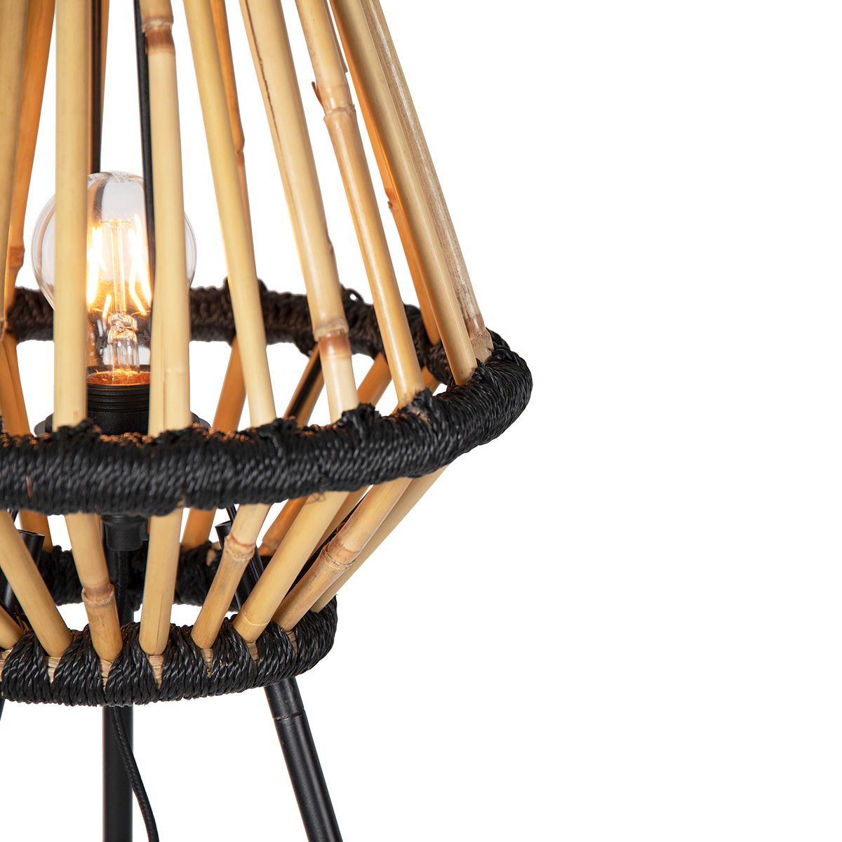 Oosterse tripod vloerlamp bamboe met zwart - Evalin
