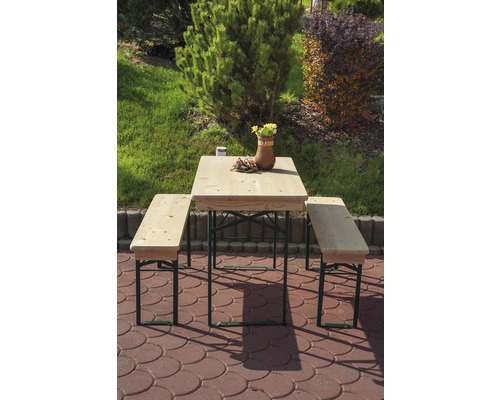 Balkonmeubelset, biertuinset, tafelafmetingen 110 x 50 x 75 cm, bankafmetingen 110 x 24,5 x 45 cm, gemaakt van sparrenhout, 3-delig, natuurlijke afwerking