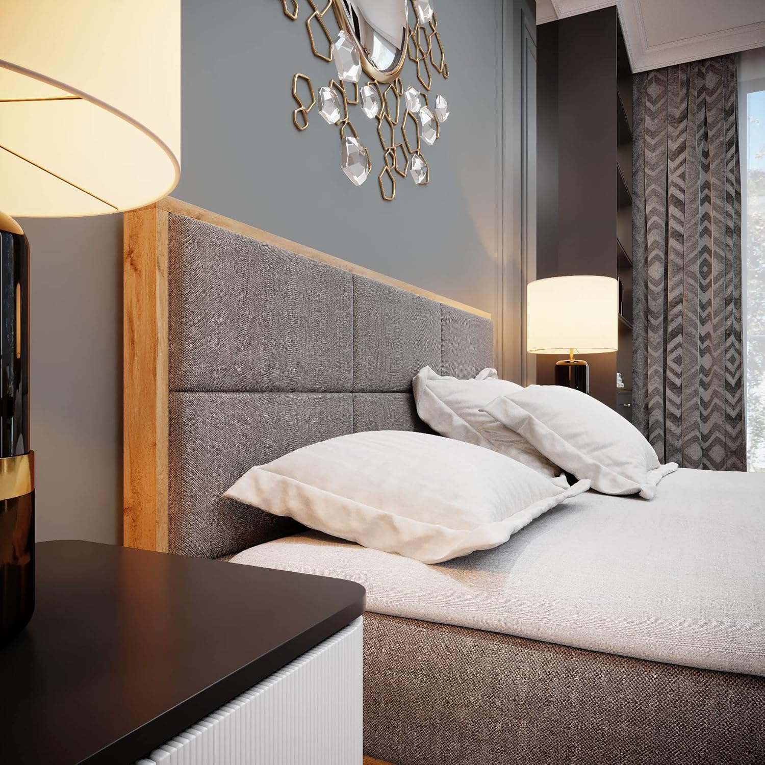 Furnistar Boxspringbett LOFT 1-180x200cm Braun. Doppelbett mit Bonellmatratze, Bettkasten, Topper, Kopfteil.