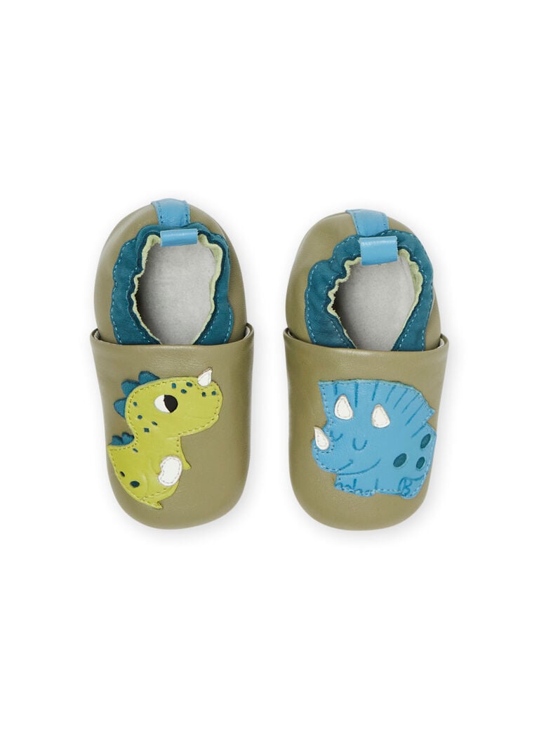 Chaussons kaki à motifs dinosaures bébé garcon