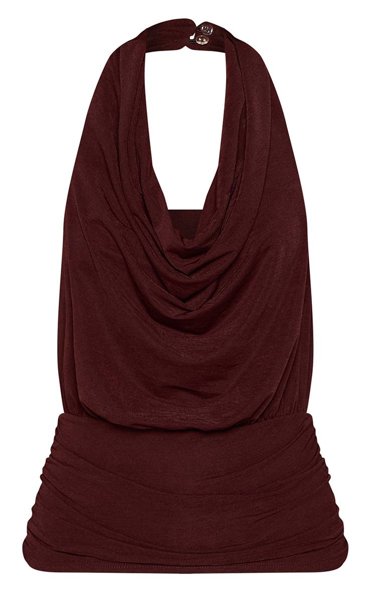 Chocolat Haut Long Asymétrique En Mousseline Stretch À Col Bénitier