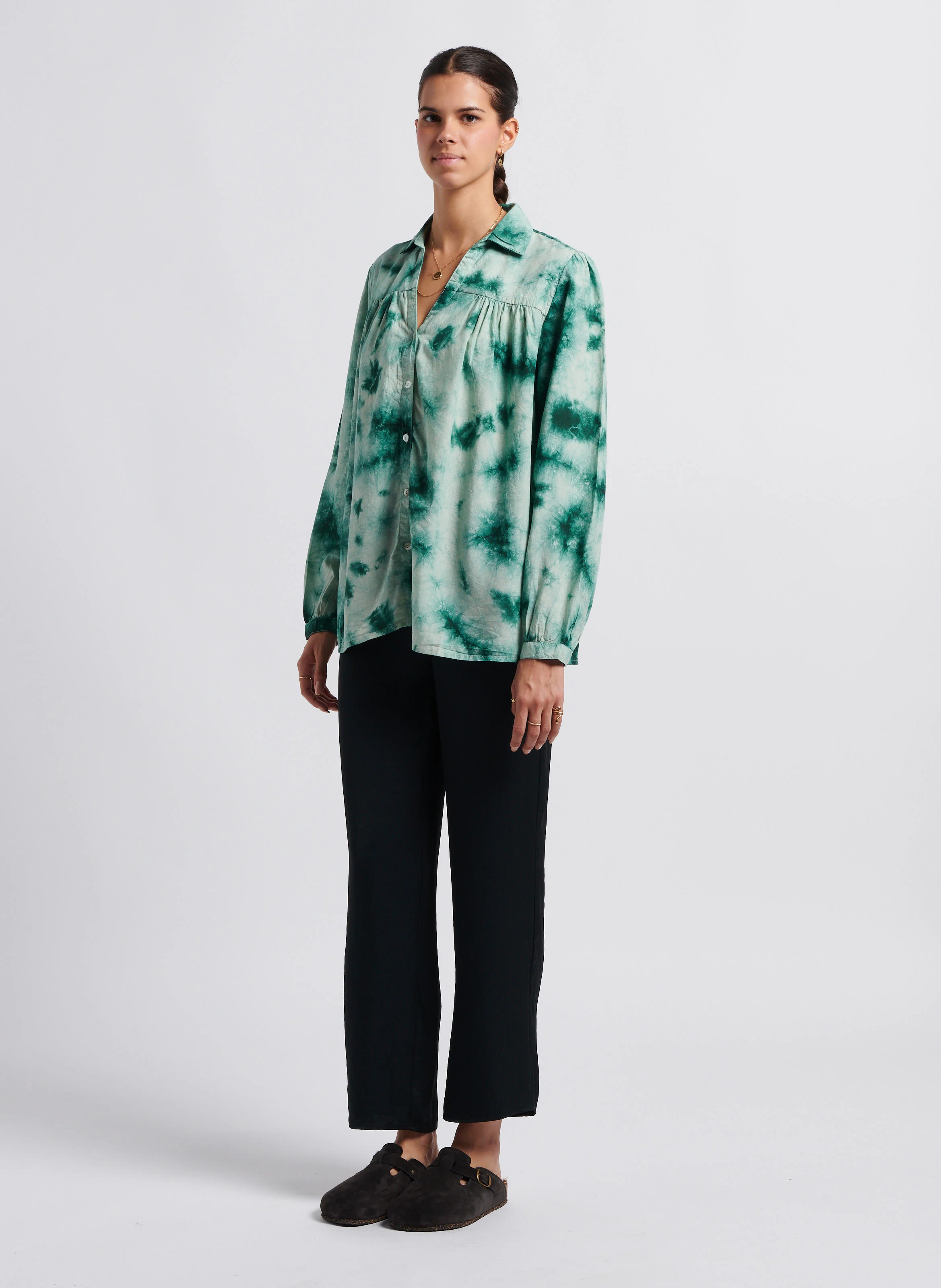 OTIS - Blouse col V à revers imprimée| Vert