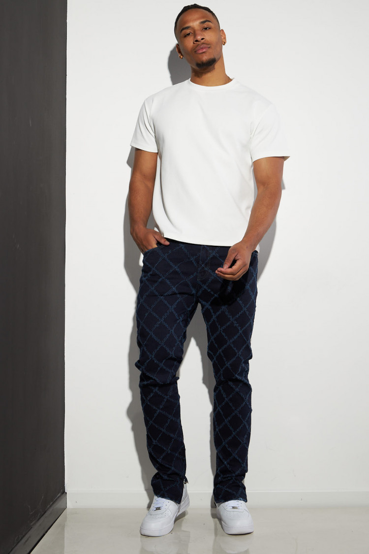 Jean bleu foncé à motifs losange