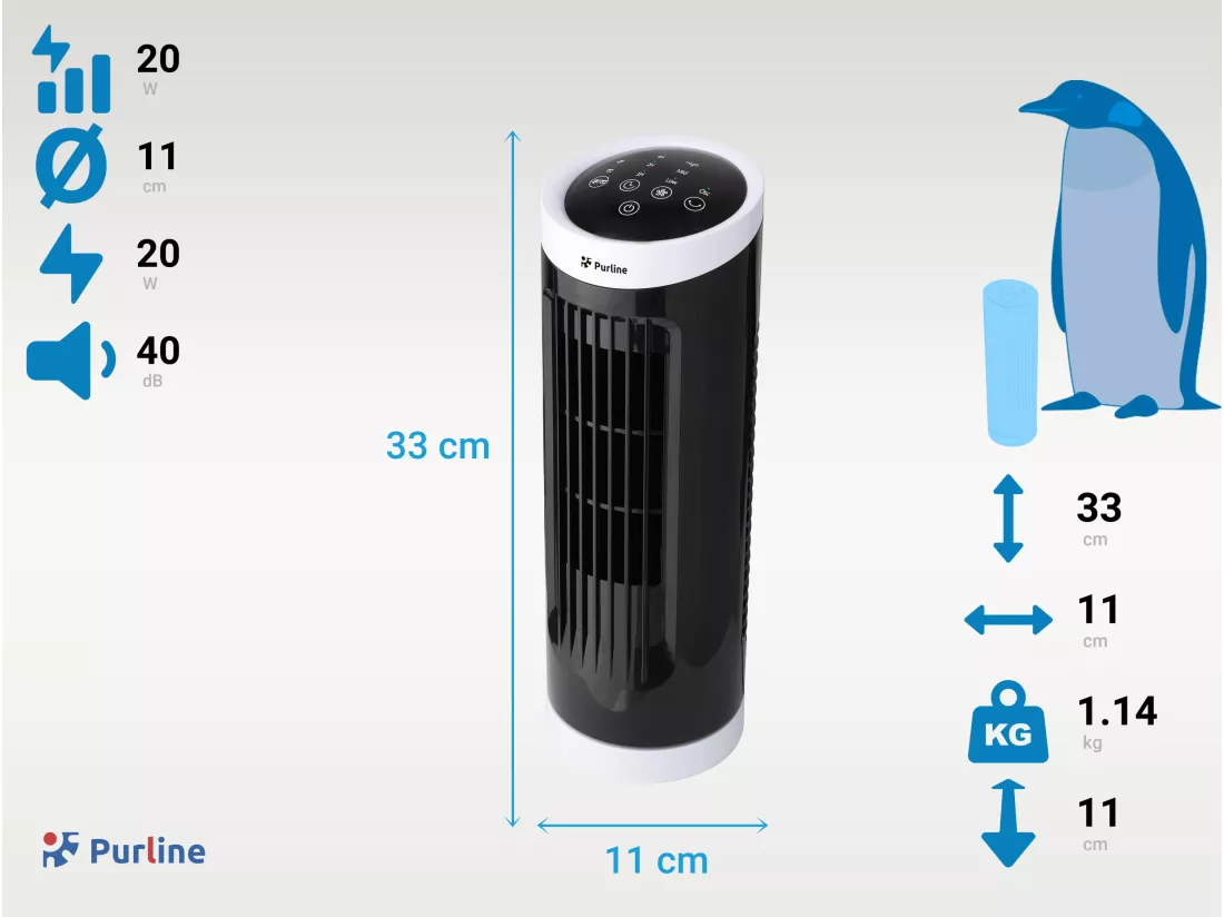 Ventilateur tour compact rotatif noir