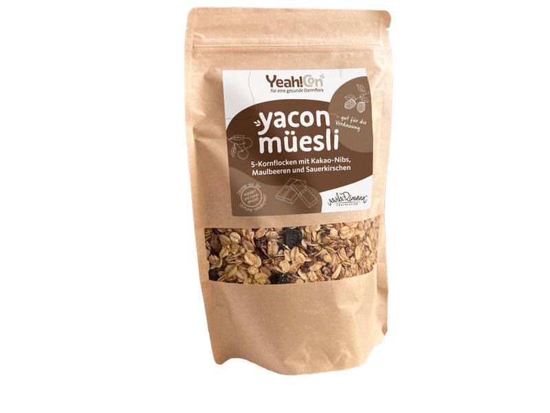 YeahCon Yacon Müesli mit Kakao Nibs 500 g Superfood Müesli mit Yacon und Schokolade