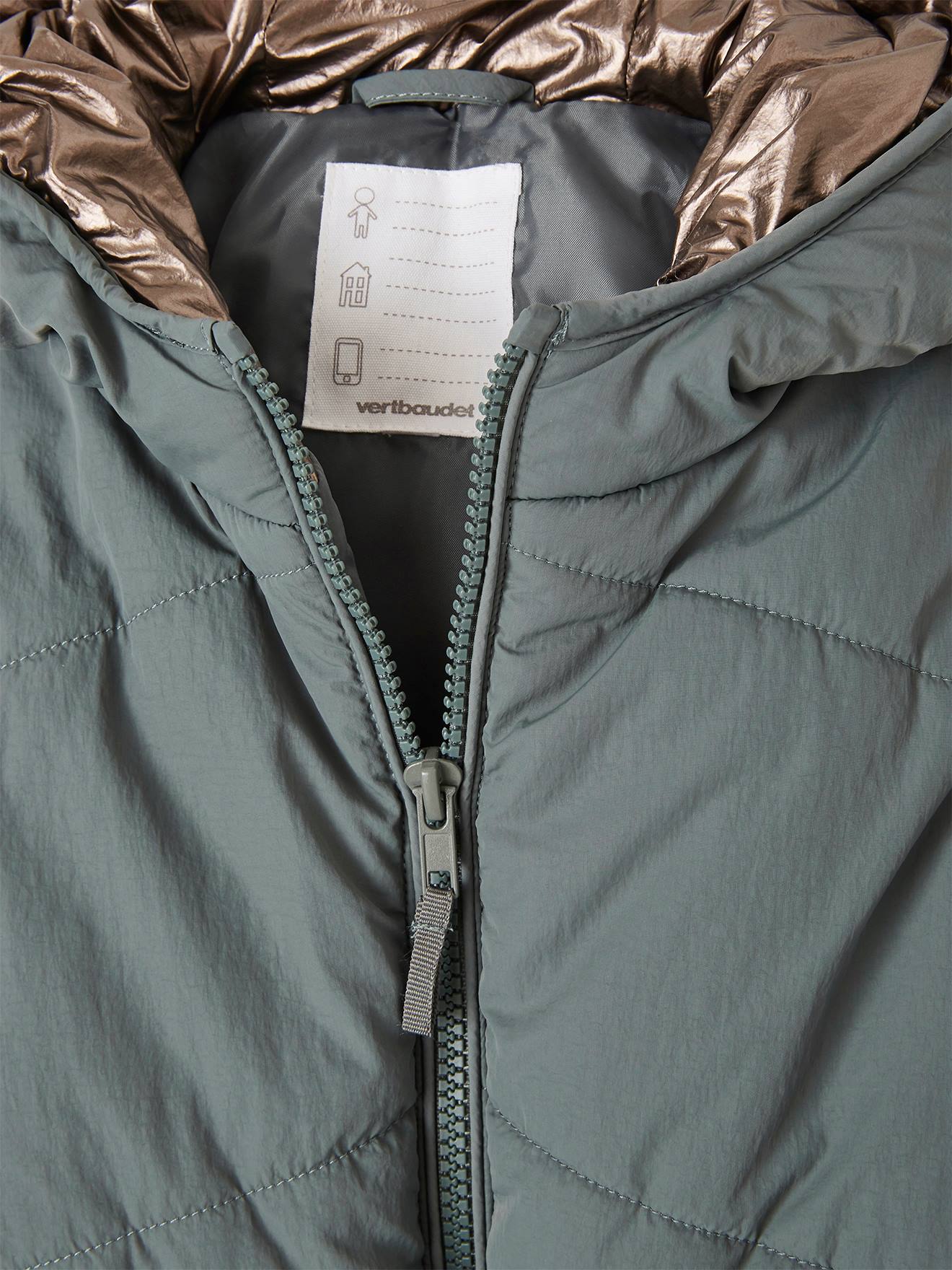 Jaqueta longa e leve acolchoada com capuz brilhante para meninas, verde