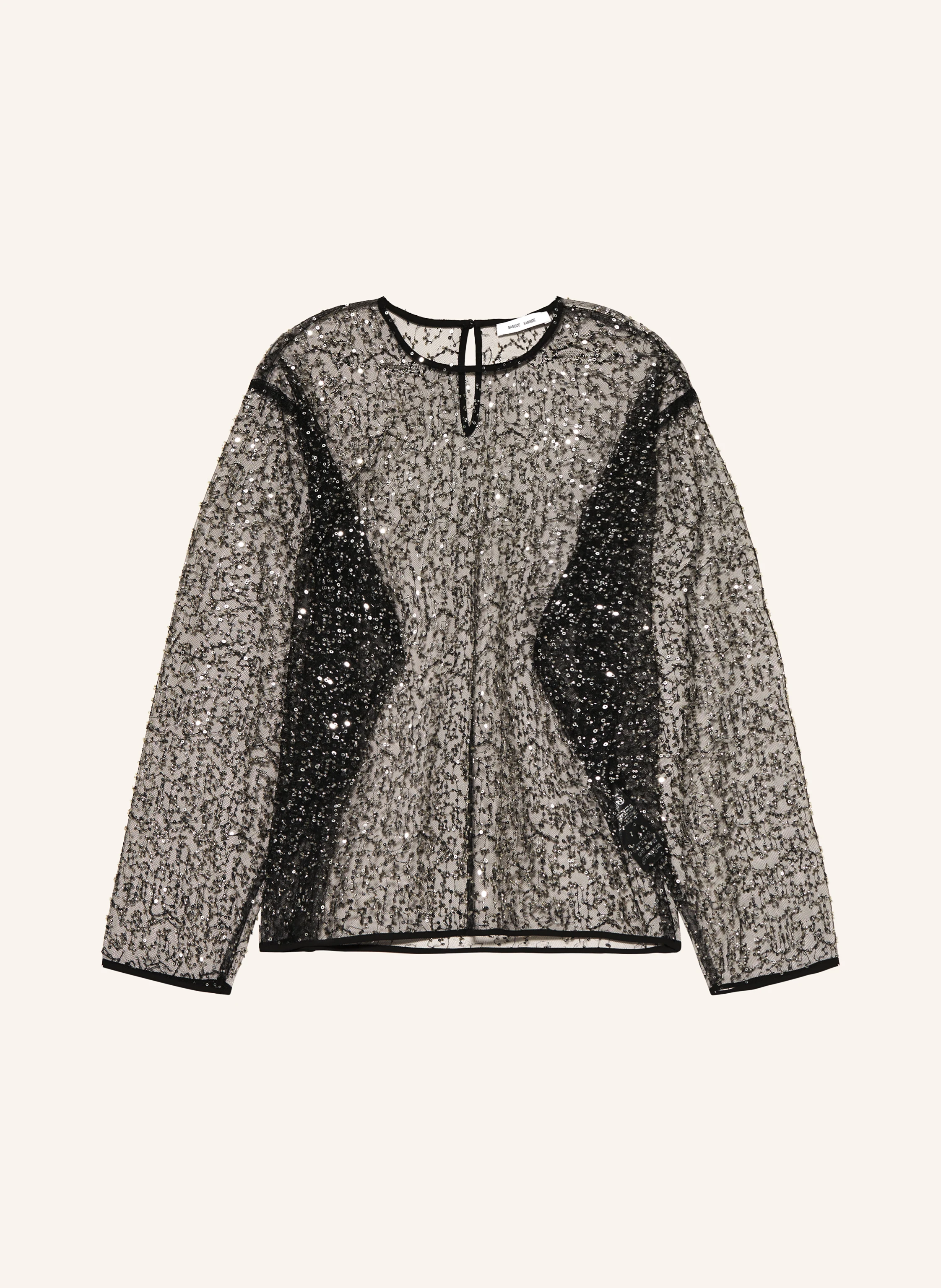 SAMSØE  SAMSØE Blusenshirt SAMALLY aus Mesh mit Schmuckperlen und Pailletten