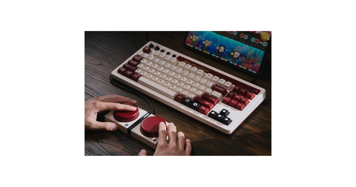 8BitDoFamicom Bundel, gaming toetsenbord  (Beige/rood, US lay-out, Kailh Box White, USB / 2,4 GHz / Bluetooth)