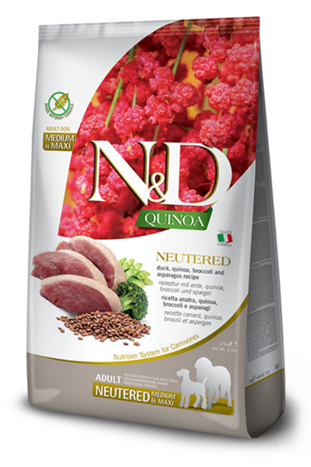Croquettes n&d quinoa neutered canard brocoli & asperge chien med/max 2,5kg