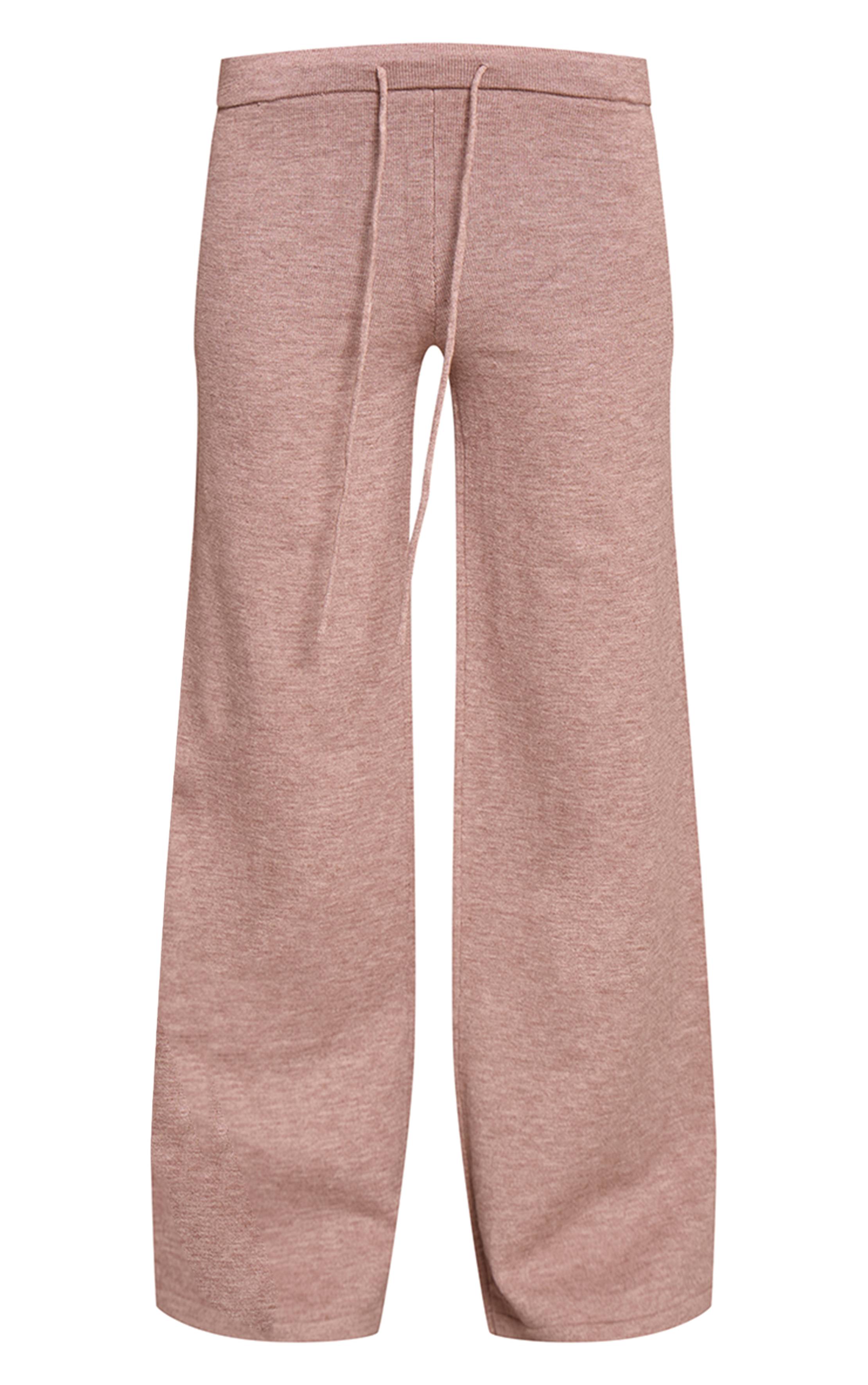 Taupe Pantalon En Maille Fine Avec Taille À Cordon