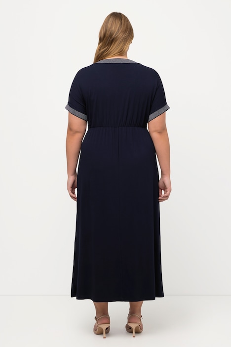 Midikleid, Schmuckband, V-Ausschnitt, Halbarm