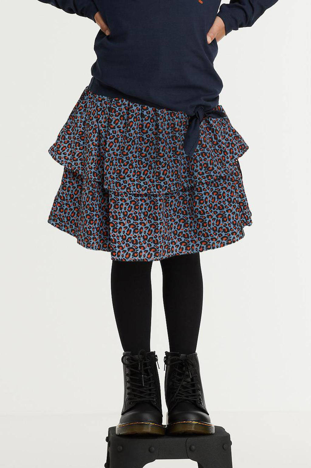 Zigga rok met panterprint blauw/roestbruin