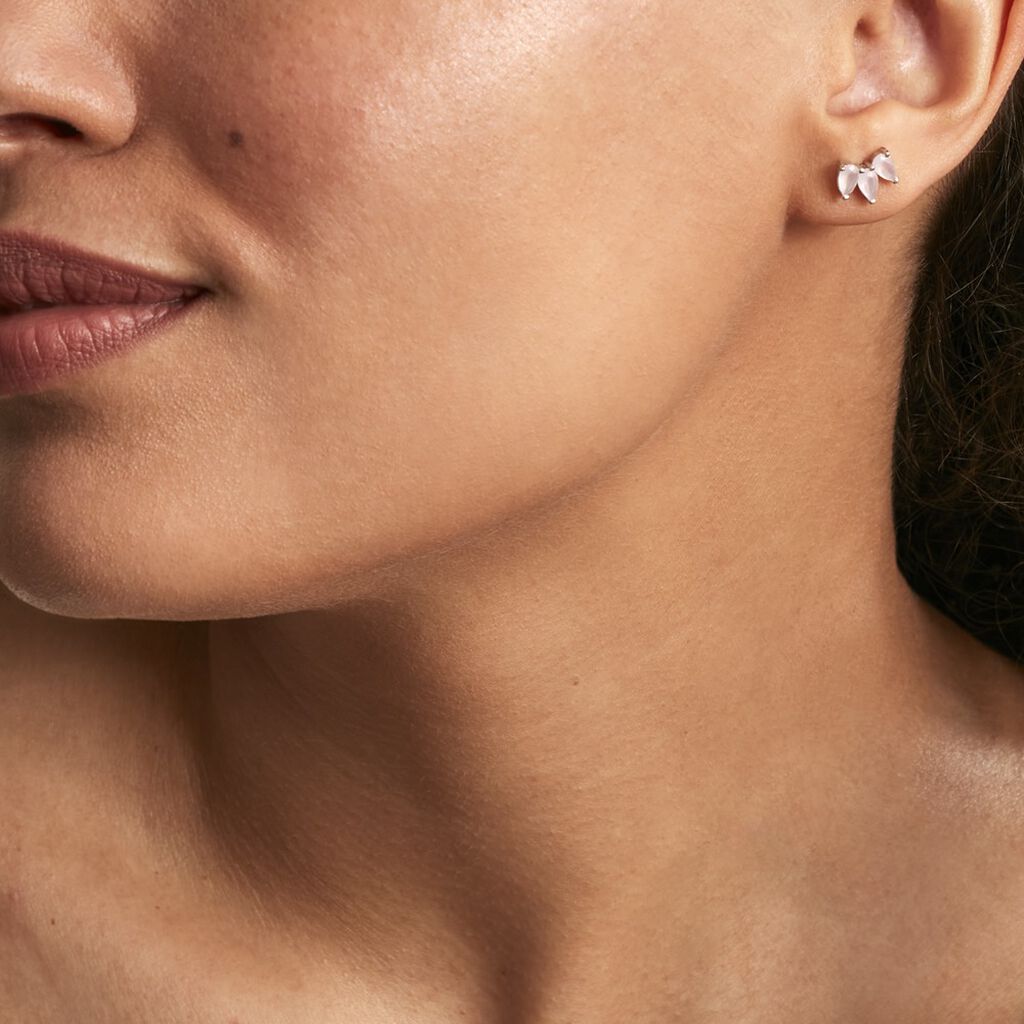 Boucles D'oreilles Puces Bailey Argent Blanc Verre