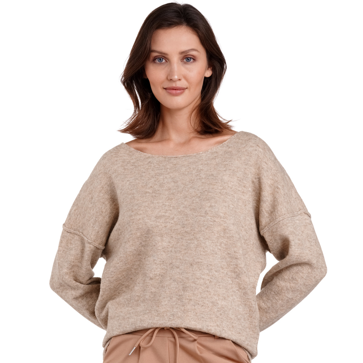Jonas Nielsen Damen Strickpullover mit U-Boot-Ausschnitt beige