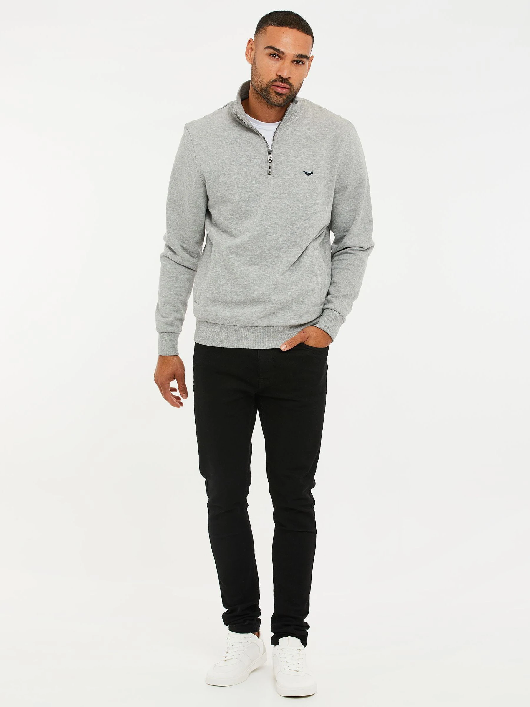 Lichtgrijs - Threadbare - Sweatshirt met korte rits aan de hals